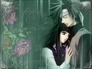 Anime couple flower hug green - floral free wallpaper