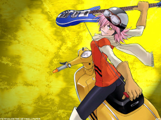 Eizan kikukawa scooter guitar cellphone - a cartoon character riding free wallpaper