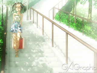 Woman stairs suitcase forest anime 2 - a red bag free wallpaper