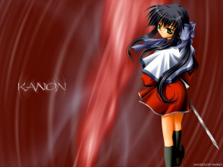 Anime girl black hair sword - a red background free wallpaper for desktop