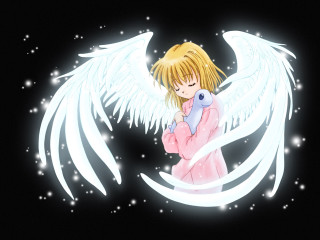 Angelic girl with wings holding - the screen free wallpaper