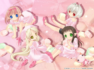 Anime girls pink background remodernism 2 - a group of anime girls free wallpaper