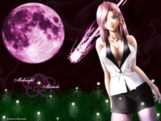 Pink moon anime girl night - a short skirt free wallpaper for desktop