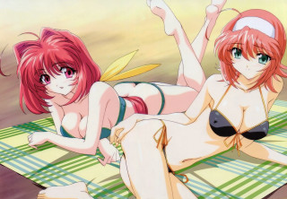 Beach anime girls bikini towel 2 - a green bikini free wallpaper