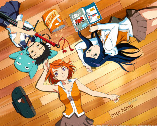 Anime characters laying wooden floor - a wooden floor free wallpaper