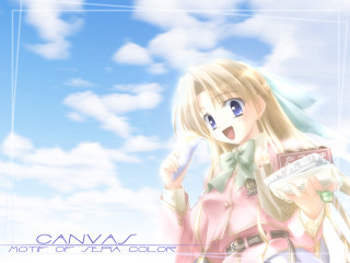 Anime girl toothbrush clouds sky - her hand and a sky background free wallpaper