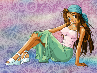 Cartoon girl sitting hat dress - anime style free wallpaper