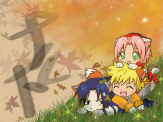 Anime girls falling leaves starry - the grass together free wallpaper