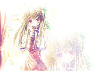 Anime girls window curtain holography - light effect free wallpaper