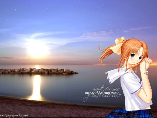 Sunset beach girl anime blueeyes - her hair free wallpaper for desktop