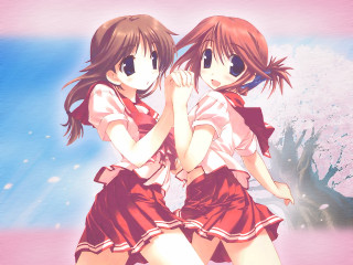 Anime girls cherry blossoms school 6 - two anime girl free wallpaper