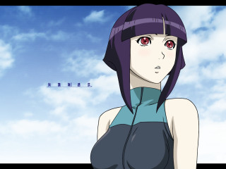 Red eyes blue top cloudy - ghost in the shell free wallpaper
