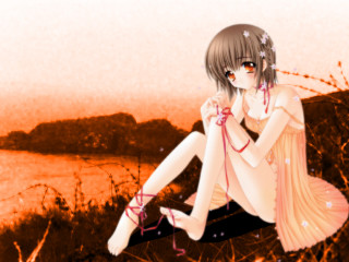 Girl sitting rock red string - a red string free wallpaper