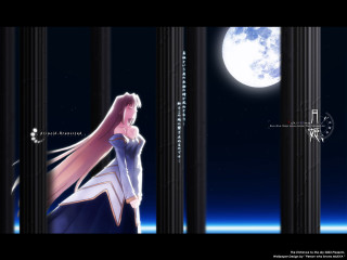 Woman blue dress moon columns - column free wallpaper