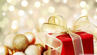 Red present box gold ribbon - present free wallpaper