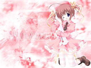 Pink girl gun anime elf - a pink dress holding free wallpaper