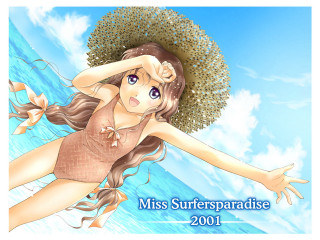 Cartoon girl swimsuit floating water - manga and anime 1 9 9 9 free wallpaper