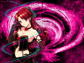 Red haired woman corset pink - circle of light free wallpaper