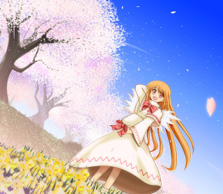 Girl dress flower field anime - free spring wallpaper for tablet