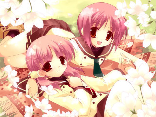 Anime girls flower field rayonism - their back free wallpaper for desktop