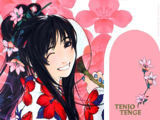 Girl flower pink anime butterfly - long hair and a flower free wallpaper