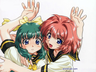 Anime girls hugging school uniform - their shoulder free wallpaper