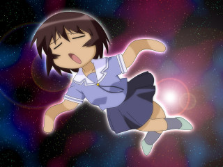 Flying girl blue dress space - her side free wallpaper