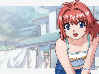 Redhair blueeyes anime girls greenroof - a picture in front free wallpaper