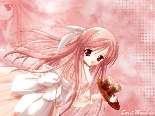 Pink haired girl coffee hat - net art free wallpaper