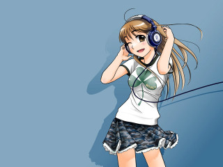 Girl headphones white shirt blue - headphone free wallpaper
