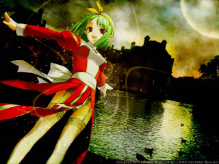Anime girl lake fullmoon greenhair - outfit free wallpaper for desktop