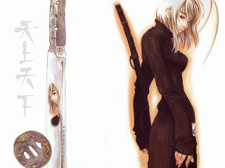 Woman gun knife button portrait - a button free wallpaper