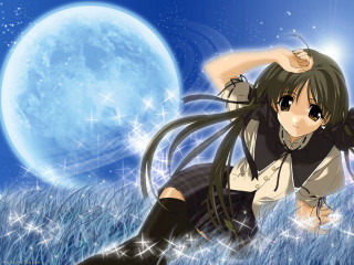 Girl fullmoon starrysky anime magic - the sky above her free wallpaper