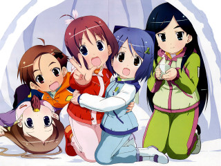 Girls snow openmouth hands rayonism - their hand together free wallpaper