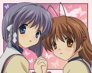 Two anime girls blue eyes - brown hair free wallpaper