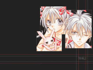 Anime couple black background red - mosaic free wallpaper