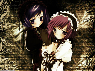 Purple haired sisters anime gothic - black eye free wallpaper