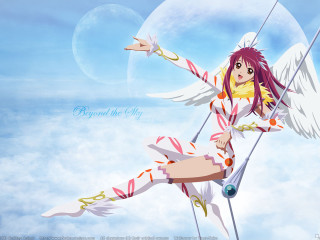 Anime girl wings sword moon - a pole free wallpaper