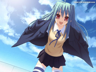 Blue haired girl chizuko yoshida - a picture in front free wallpaper