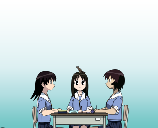 Three anime girls bird school - the table free wallpaper