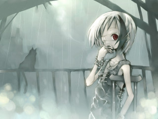 Girl red eyes rainy anime - the rain free wallpaper