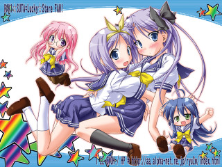 Anime girls stars rainbow hair - a rainbow background free wallpaper