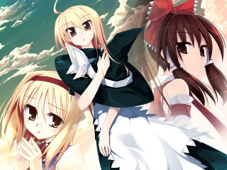 Three anime girls water clouds - three anime girl free wallpaper