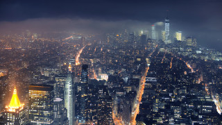 City night lights buildings fog 2 - fog free wallpaper