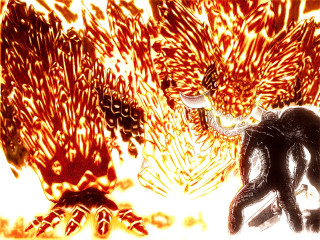 Fire demon suit embers flame - a knife in front free wallpaper