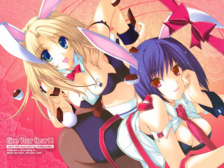 Anime girls bunny ears pink 2 - a pink umbrella free wallpaper