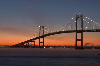 Bridge water lights night sky - digital photography free wallpaper
