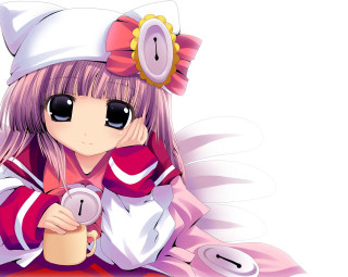 Girl sailorhat pinkdress coffee clock - anime free wallpaper