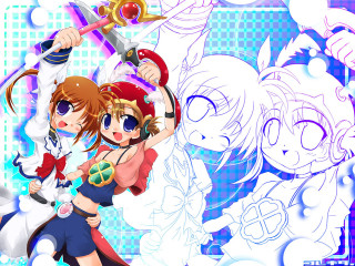 Anime girls sword cat blue - white cloud free wallpaper for desktop