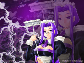 Purple haired maid glasses broom - a broom free wallpaper